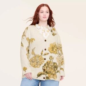 Woolrich x Target Women's Plus 3X Large Floral Relaxed Cardigan Sweater Cream